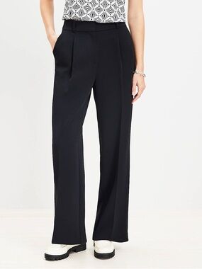 LOFT Black Wide-Leg High-Rise Trousers